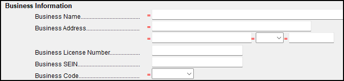 Image of Business Information on CA screen EIC